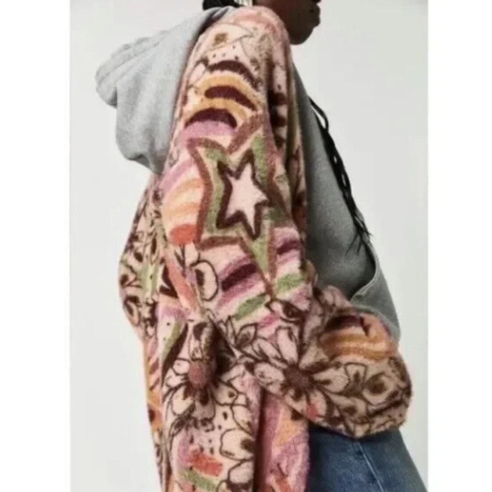 Free People Carson Cozy Cardi Sweater Floral NEW Small - Picture 2 of 4